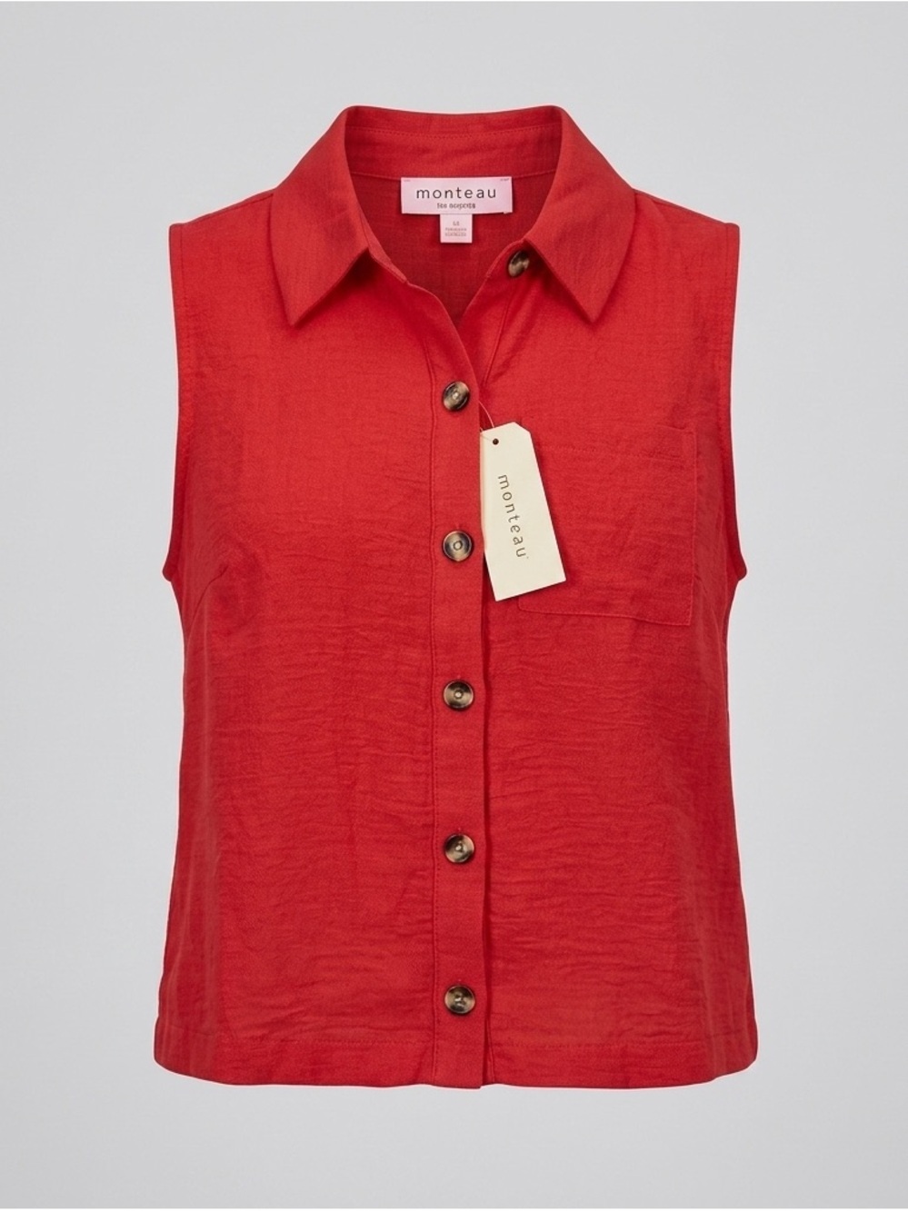 Monteau Los Angeles Sleeveless Button Blouse Red Size S Women’s Top